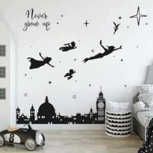runtoo never grow up nursery wall decals quotes big ben cityscape wall stickers for kids room baby bedroom wall decor