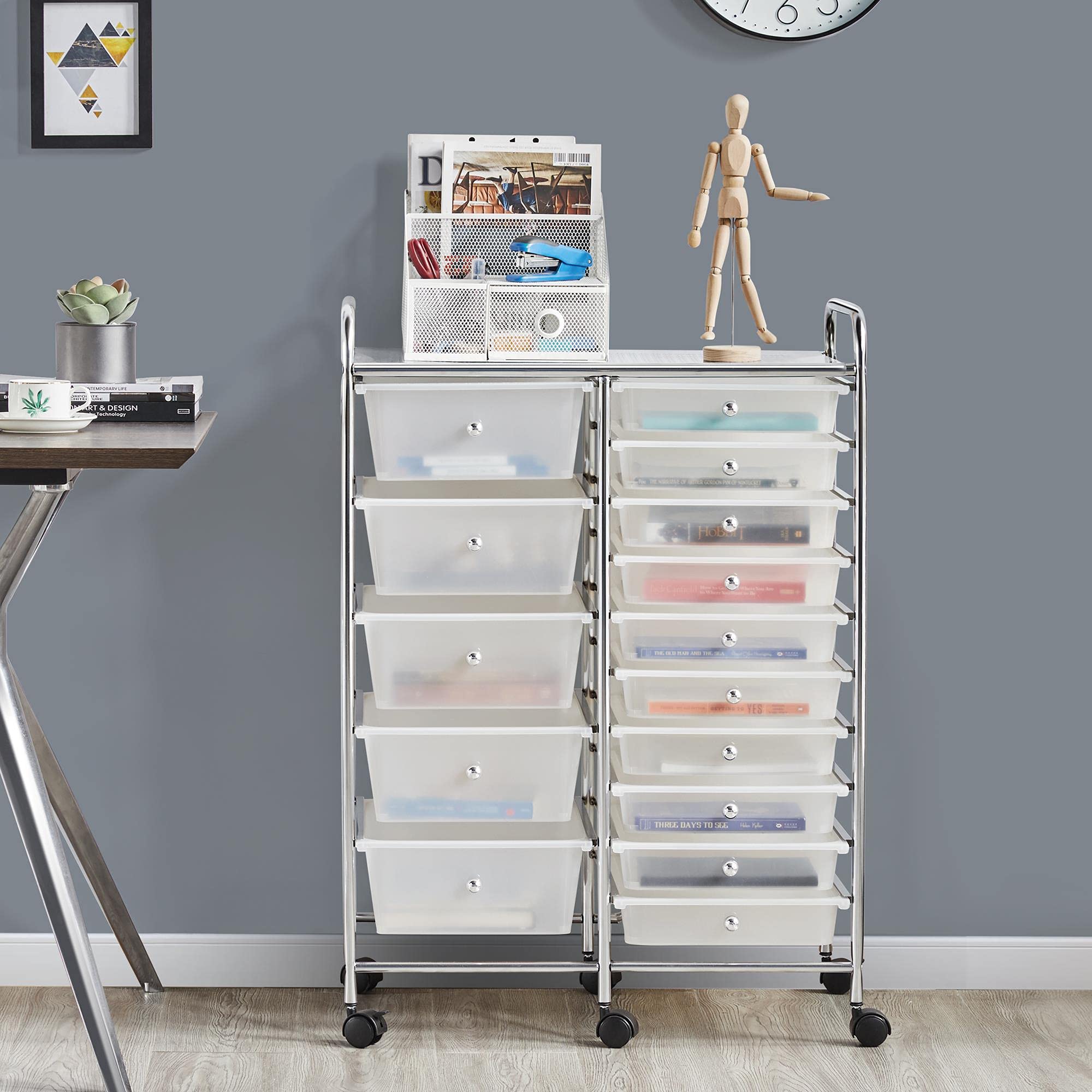 Yaheetech 15 Drawers Rolling Storage Cart Multipurpose Mobile Rolling Utility Storage Organizer Cart Tools Scrapbook Paper Organizer on Wheels, White