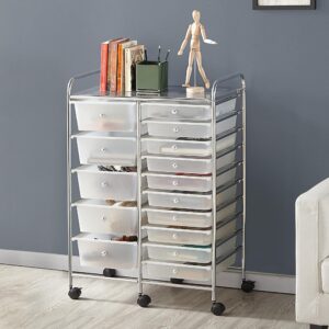 Yaheetech 15 Drawers Rolling Storage Cart Multipurpose Mobile Rolling Utility Storage Organizer Cart Tools Scrapbook Paper Organizer on Wheels, White