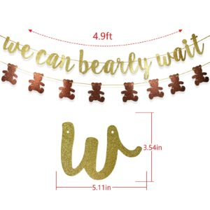 We Can Bearly Wait Glitter Banner, Baby Shower Decorations, Gender Reveal Party Supplies for Teddy Bear Theme Garland (Gold and Brown)
