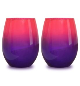 bad bananas set of 2 - pink and purple ombre 21 oz stemless wine glasses - colored glassware - colorful drinking glasses wine gifts for women