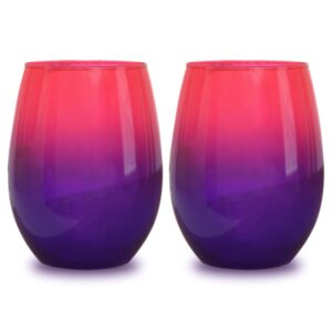 Bad Bananas Set of 2 - Pink and Purple Ombre 21 oz Stemless Wine Glasses - Colored Glassware - Colorful Drinking Glasses Wine Gifts for Women