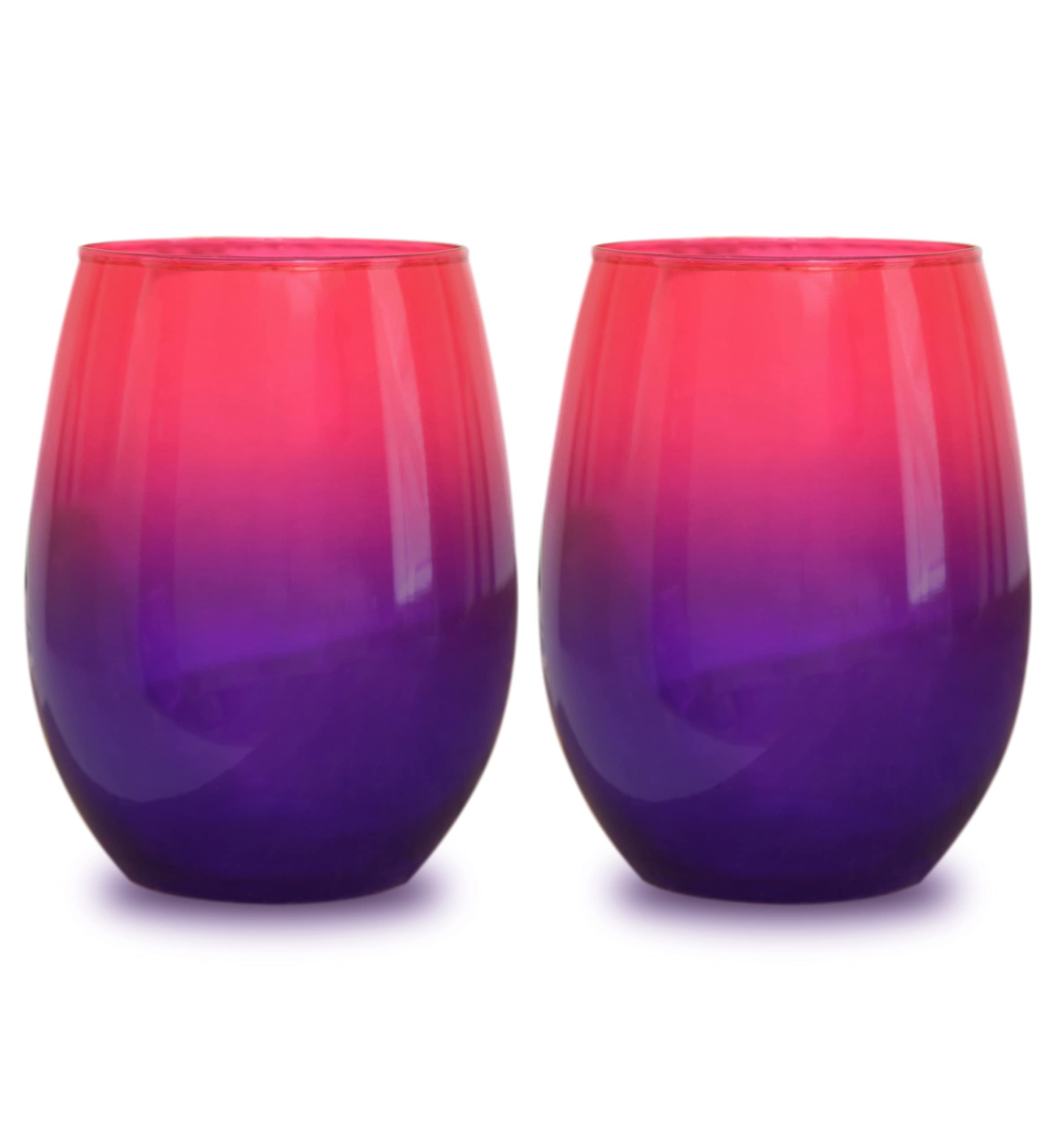 Bad Bananas Set of 2 - Pink and Purple Ombre 21 oz Stemless Wine Glasses - Colored Glassware - Colorful Drinking Glasses Wine Gifts for Women