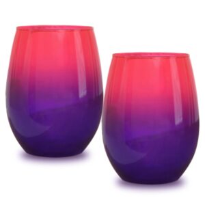 Bad Bananas Set of 2 - Pink and Purple Ombre 21 oz Stemless Wine Glasses - Colored Glassware - Colorful Drinking Glasses Wine Gifts for Women