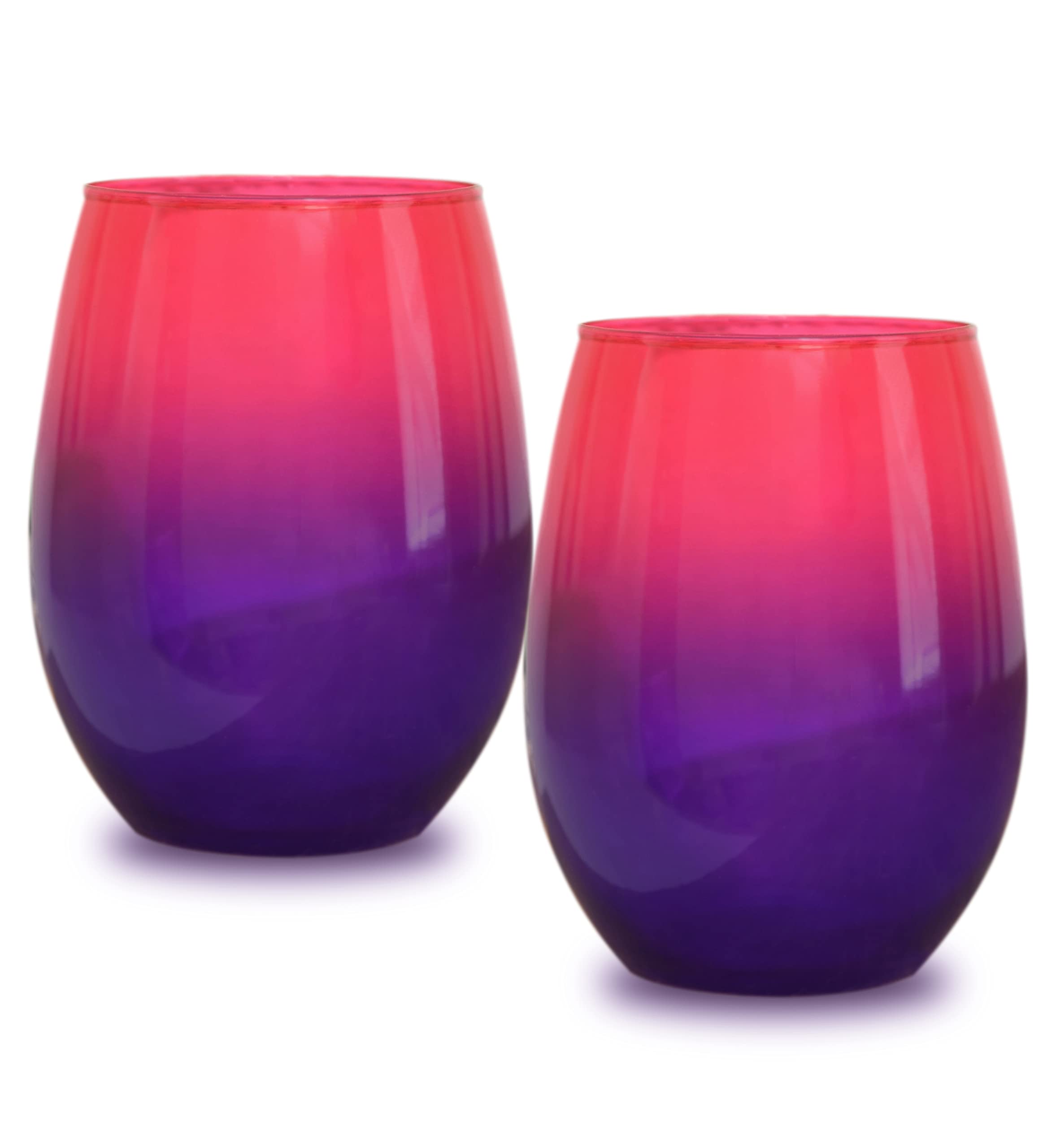 Bad Bananas Set of 2 - Pink and Purple Ombre 21 oz Stemless Wine Glasses - Colored Glassware - Colorful Drinking Glasses Wine Gifts for Women