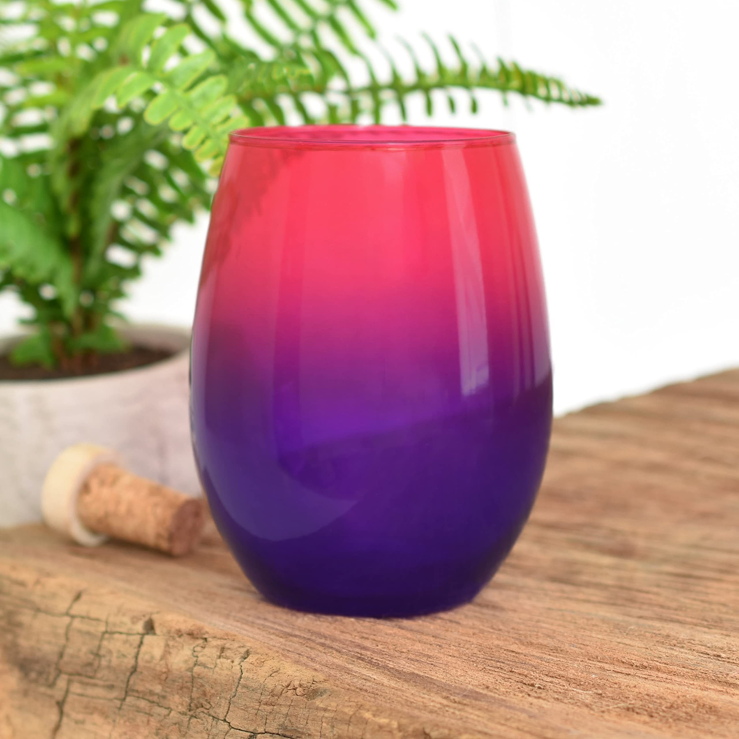 Bad Bananas Set of 2 - Pink and Purple Ombre 21 oz Stemless Wine Glasses - Colored Glassware - Colorful Drinking Glasses Wine Gifts for Women