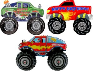 monster truck rally party supplies birthday balloon bouquet decorations 3 trucks