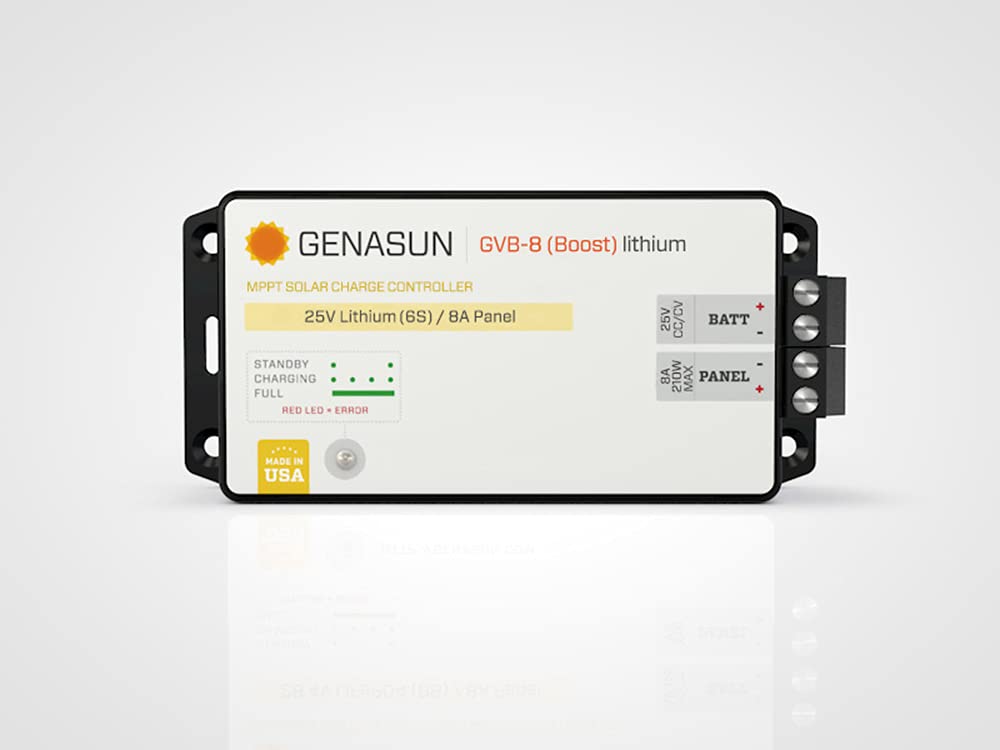 Genasun GVB-8-Li-25.0V, 8 A (Input) Voltage Boosting MPPT Solar Charge Controller for 6S Li-ion Batteries (24 V Nominal)