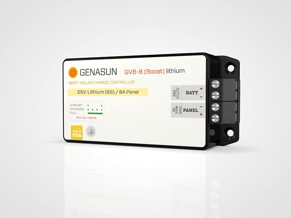 Genasun GVB-8-Li-25.0V, 8 A (Input) Voltage Boosting MPPT Solar Charge Controller for 6S Li-ion Batteries (24 V Nominal)