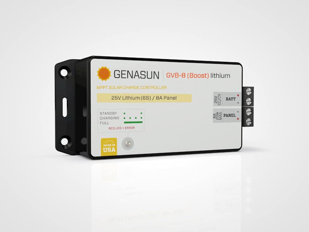 Genasun GVB-8-Li-25.0V, 8 A (Input) Voltage Boosting MPPT Solar Charge Controller for 6S Li-ion Batteries (24 V Nominal)