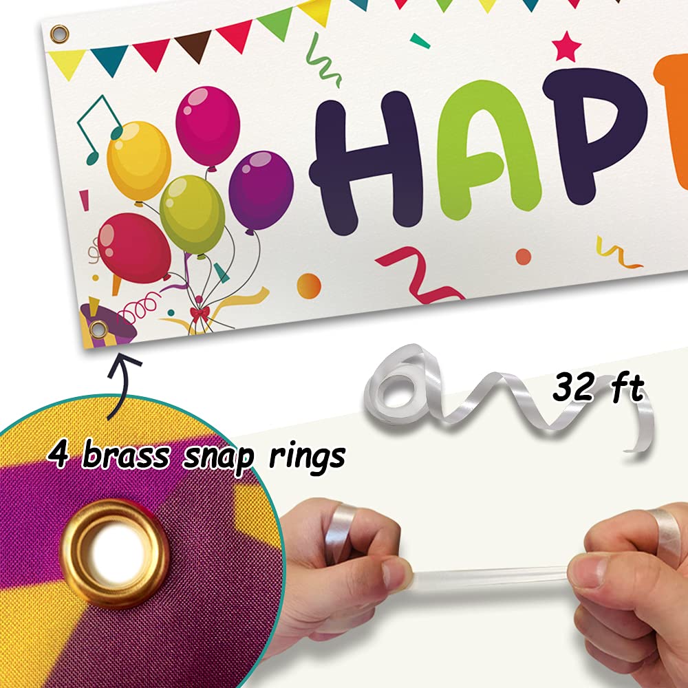 Large Colorful Happy Birthday Yard Banner Sign 118x19.7 inch with Brass Grommets and Hanging Rope Birthday Party Outdoor & Indoor Party Decoration Banner