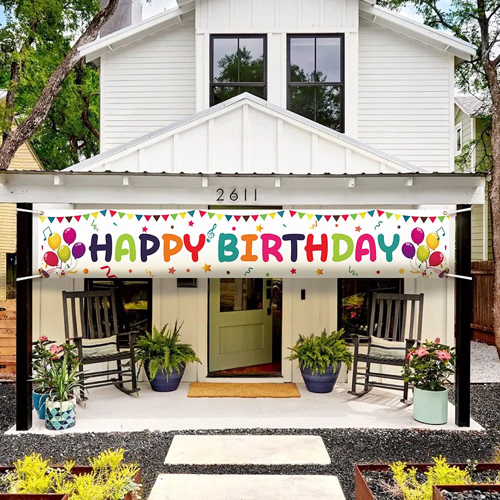 Large Colorful Happy Birthday Yard Banner Sign 118x19.7 inch with Brass Grommets and Hanging Rope Birthday Party Outdoor & Indoor Party Decoration Banner