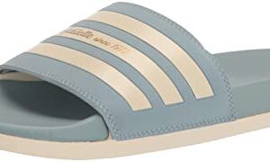 adidas Unisex Adilette Comfort Slide Sandal, Magic Grey/Wonder White/Gold Metallic, 15 US Women