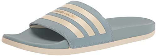 adidas Unisex Adilette Comfort Slide Sandal, Magic Grey/Wonder White/Gold Metallic, 15 US Women