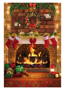 funnytree 5x7ft christmas fireplace photography backdrop rustic red brick wall background merry xmas eve party supplies decoration banner portrait photo booth studio props