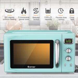 Retro Microwave Oven, SIMOE Compact Countertop Microwave 0.9 cu.ft. 900 W, Defrost & Auto Cooking Function, LED Display, Child Lock and Glass Turntable, ETL Certification