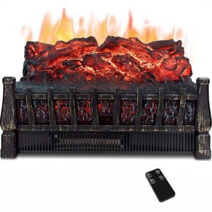 waleaf electric fireplace logs set heater 23", 1500w freestanding fireplace insert with 5 flame brightness&speed realistic ember bed, 8h timer