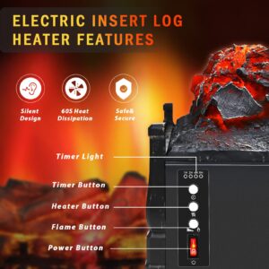 Waleaf Electric Fireplace Logs Set Heater 23", 1500W Freestanding Fireplace Insert with 5 Flame Brightness&Speed Realistic Ember Bed, 8H Timer