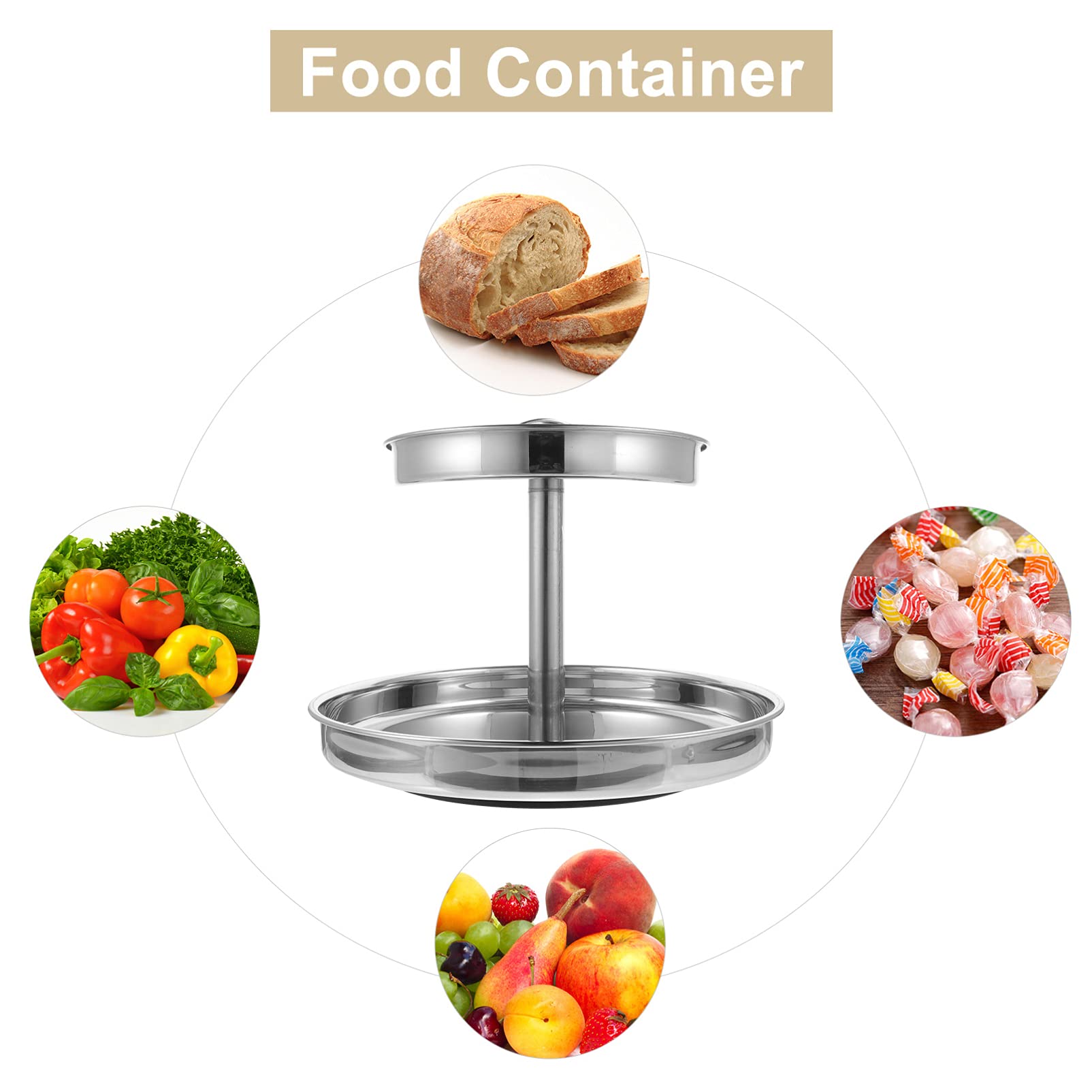 Hemoton Food Containers 2 Tier Fruit Basket Turntable Vegetable Baskets Round Snack Storage Organiser Stainless Steel Candy Dish Dessert Platter for Kitchen Hot Pot Home Party Decorative Tray