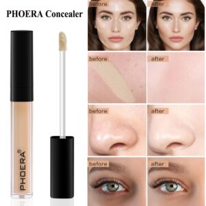 PHOERA Foundation,Full Coverage Foundation,PHOERA Primer,PHOERA Powder,PHOERA Concealer PHOERA Makeup Set, Kabuki Makeup Brushes Foundation Brush Powder,2 Makeup Sponge (102 Nude + 103 Warm peach)