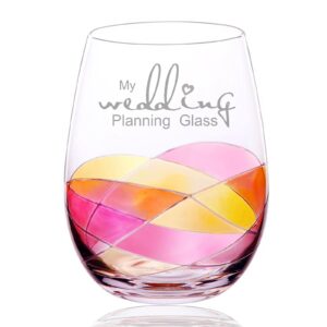 la diffy wedding gifts engagement gift for couple women-bride to be gifts for her-fiance wedding planning stemless wine glass gifts for bride and groom-hand painted laser engraved 19 oz