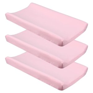 casaja pink diaper changing pad cover with strap holes set of 3, snug fit 4-sided contoured changing table pad 16x31 16x32, fitted change pad sheet for baby girl, 100% silky soft microfiber
