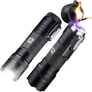 practical survival led emergency tactical flashlight plasma lighter combo, 2-pack, water resistant, wind resistant, rechargeable, compact, 2-in-1 tool, white
