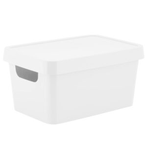 simplify small vinto storage box | click tight lid | dimensions: 9.76" x 6.69" x 4.84" | stackable | home organization | 2 handles | white