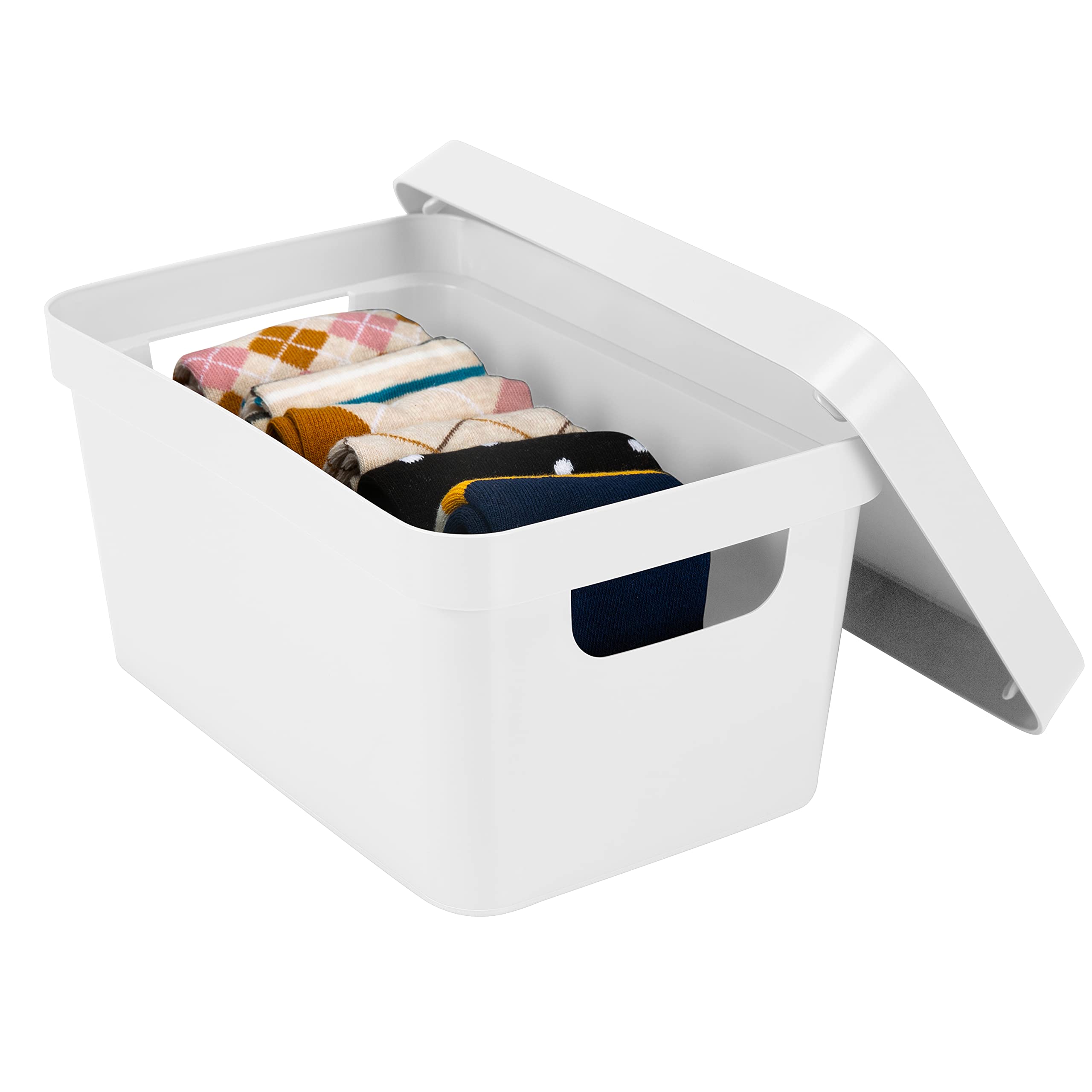 Simplify Small Vinto Storage Box | Click Tight Lid | Dimensions: 9.76" x 6.69" x 4.84" | Stackable | Home Organization | 2 Handles | White