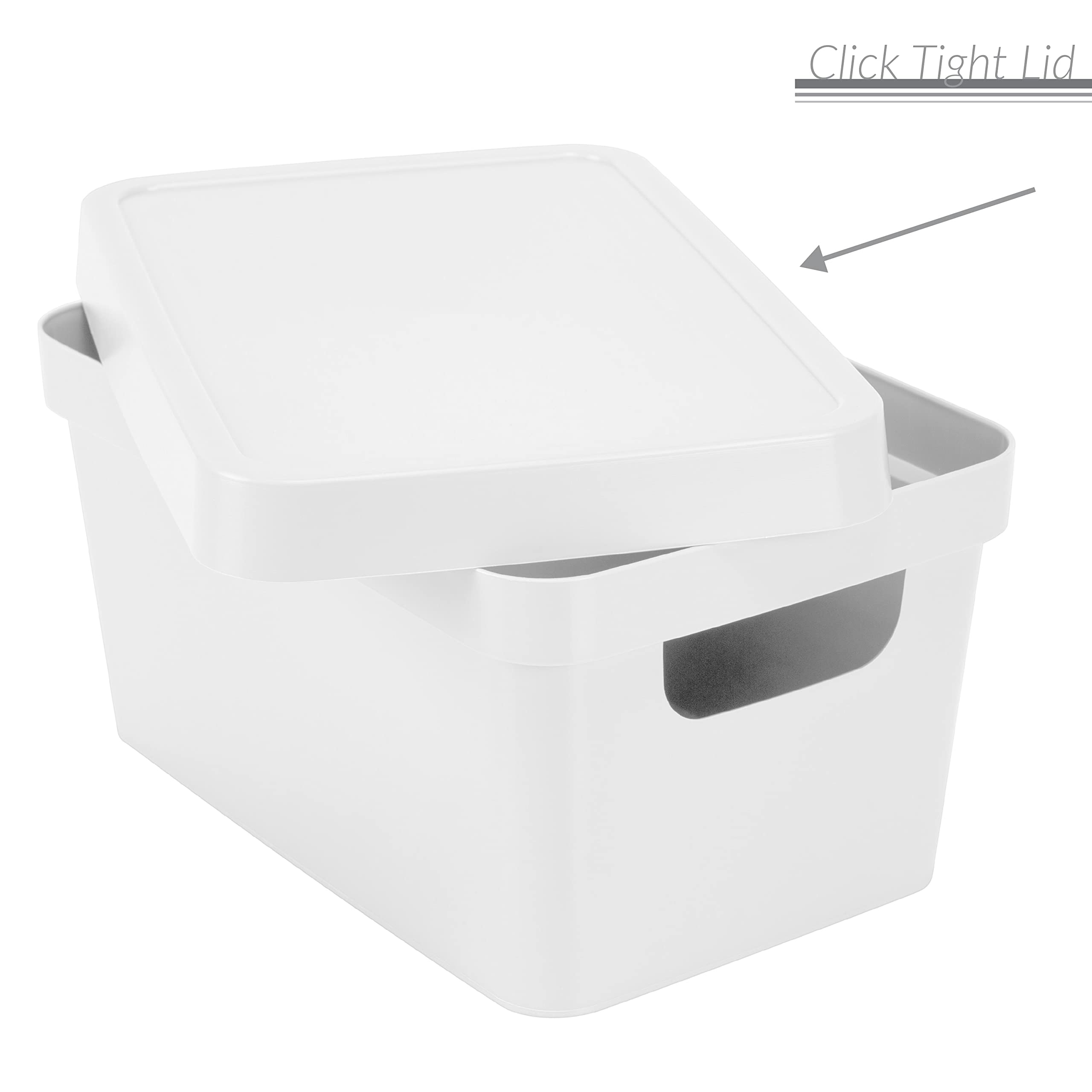 Simplify Small Vinto Storage Box | Click Tight Lid | Dimensions: 9.76" x 6.69" x 4.84" | Stackable | Home Organization | 2 Handles | White