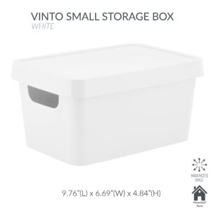 Simplify Small Vinto Storage Box | Click Tight Lid | Dimensions: 9.76" x 6.69" x 4.84" | Stackable | Home Organization | 2 Handles | White