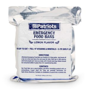 4patriots emergency food bars: non-perishable s.o.s rations designed to last 5 years - 3,600 total calories - 1 pack of 9 lemon-flavored survival bars for emergencies, camping, or hiking