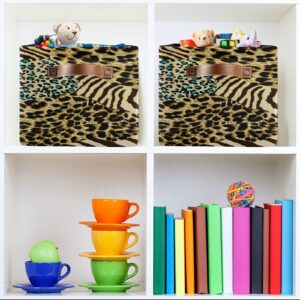 Animal Zebra Tiger Print Storage Bin Kids Women Canvas Compressible Organizer Storage Cube with Handle Storage Basket Box for Bedroom Closet Shelves 2PCS