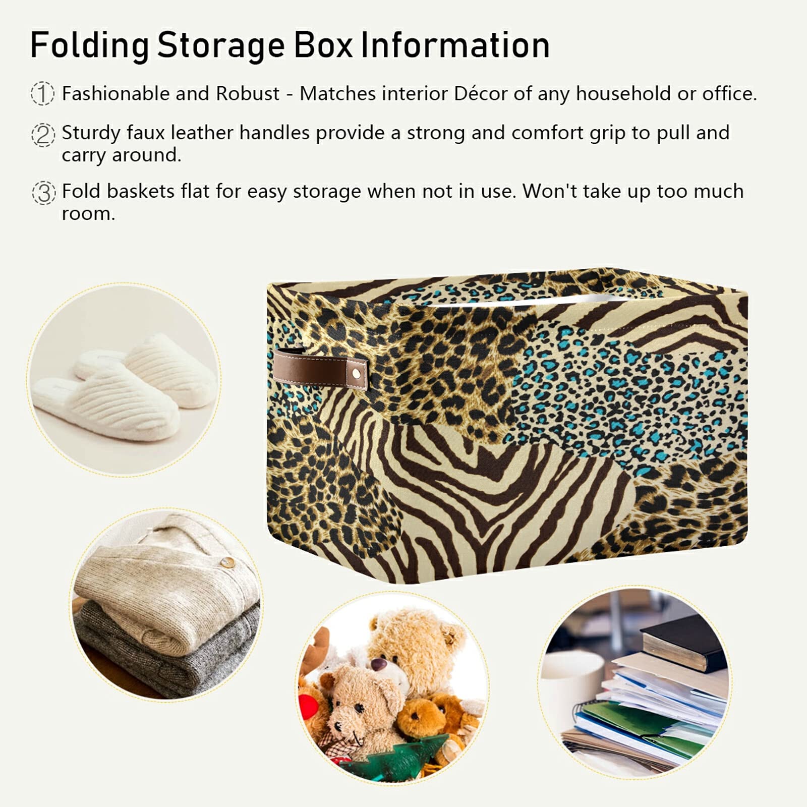 Animal Zebra Tiger Print Storage Bin Kids Women Canvas Compressible Organizer Storage Cube with Handle Storage Basket Box for Bedroom Closet Shelves 2PCS