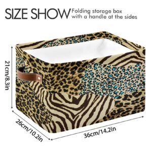 Animal Zebra Tiger Print Storage Bin Kids Women Canvas Compressible Organizer Storage Cube with Handle Storage Basket Box for Bedroom Closet Shelves 2PCS