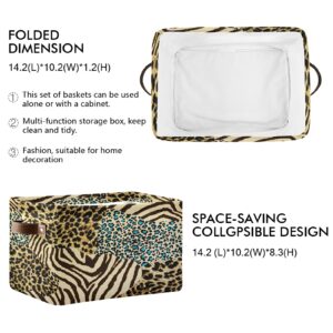 Animal Zebra Tiger Print Storage Bin Kids Women Canvas Compressible Organizer Storage Cube with Handle Storage Basket Box for Bedroom Closet Shelves 2PCS