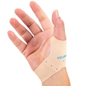 velpeau elastic thumb support brace layer (2 pcs) - soft thumb compression sleeve protector for relieving pain, arthritis, joint pain, tendonitis, sprains, sports (medium)