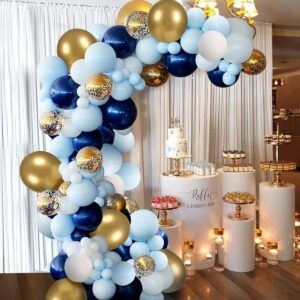 blue balloons arch garland kit, 94pcs blue gold white confetti latex balloons for birthday party baby shower wedding graduation backdrop decorations party supplies (blue gold)