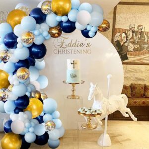 Blue Balloons Arch Garland Kit, 94PCS Blue Gold White Confetti Latex Balloons for Birthday Party Baby Shower Wedding Graduation Backdrop Decorations Party Supplies (Blue Gold)