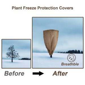 3 Pack 24″ × 40″ Reusable Warm Burlap Winter Plant Cover Bags with Drawstring Burlap Plant Covers Freeze Protection Large Plant Frost Cloth Cold Freeze Blanket Protecting Fruit Tree Potted Plants