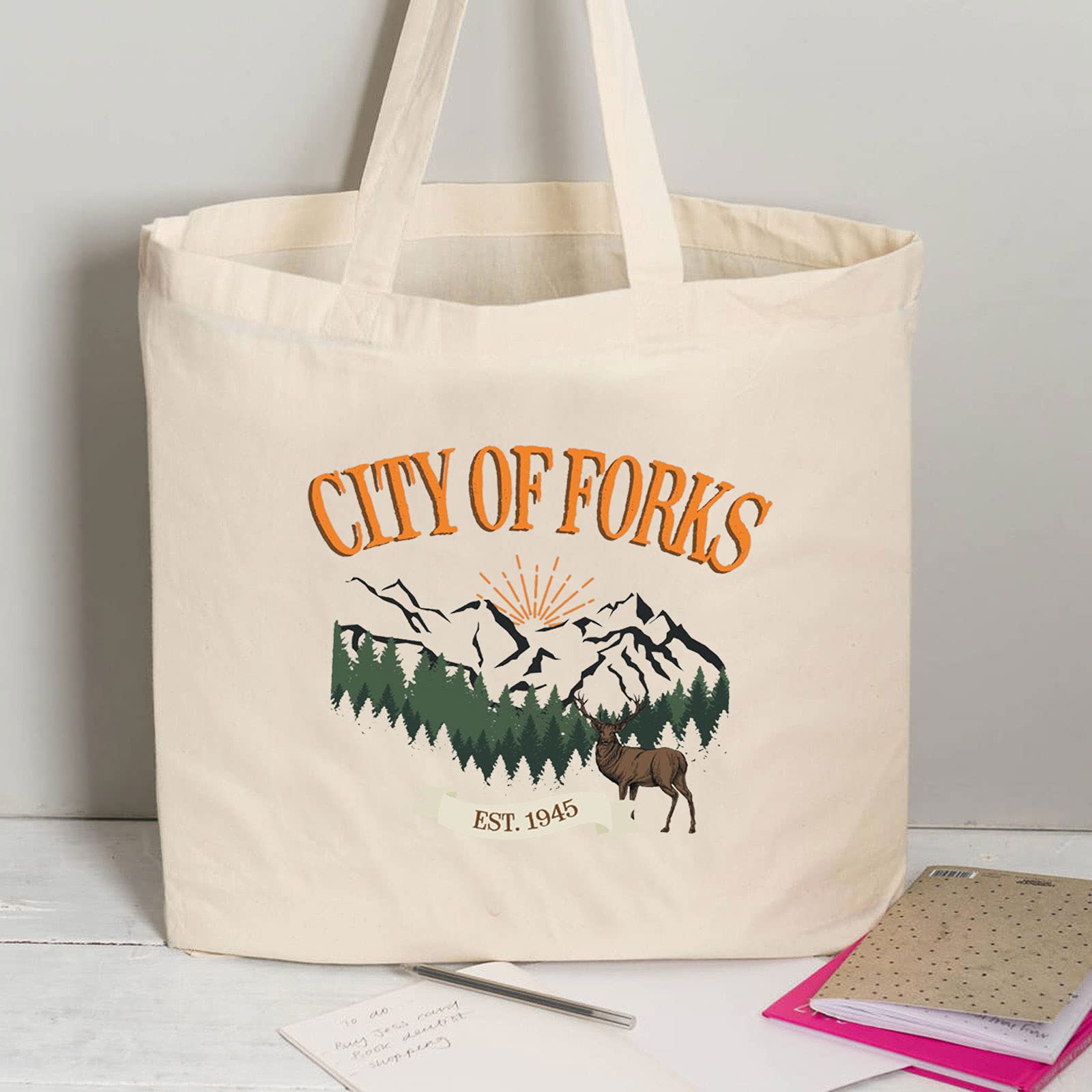 TOBGBE Forks Washington Gift TV Show Lover Tote Bag (City of Forks Tote)