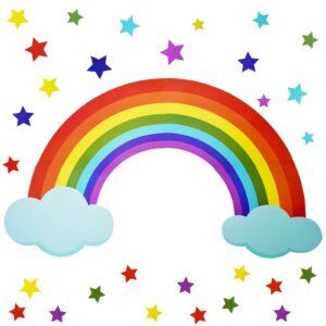 maydahui rainbow cloud wall decal colorful stars wall vinyl sticker (30 x 42 inch) removable peel and stick art mural decor for baby kids bedroom nursery playroom girl’s room