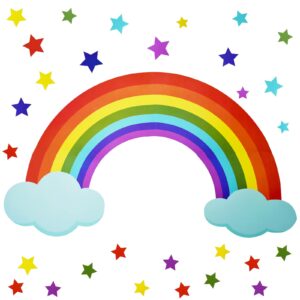 Maydahui Rainbow Cloud Wall Decal Colorful Stars Wall Vinyl Sticker (30 x 42 Inch) Removable Peel and Stick Art Mural Decor for Baby Kids Bedroom Nursery Playroom Girl’s Room