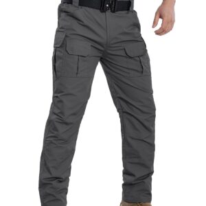 NAVEKULL Men's Outdoor Tactical Pants Rip Stop Lightweight Waterproof Military Combat Cargo Work Hiking Pants Dark Grey