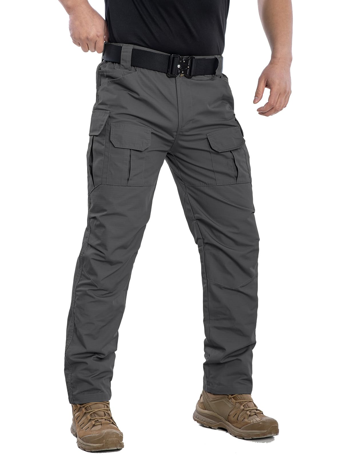 NAVEKULL Men's Outdoor Tactical Pants Rip Stop Lightweight Waterproof Military Combat Cargo Work Hiking Pants Dark Grey