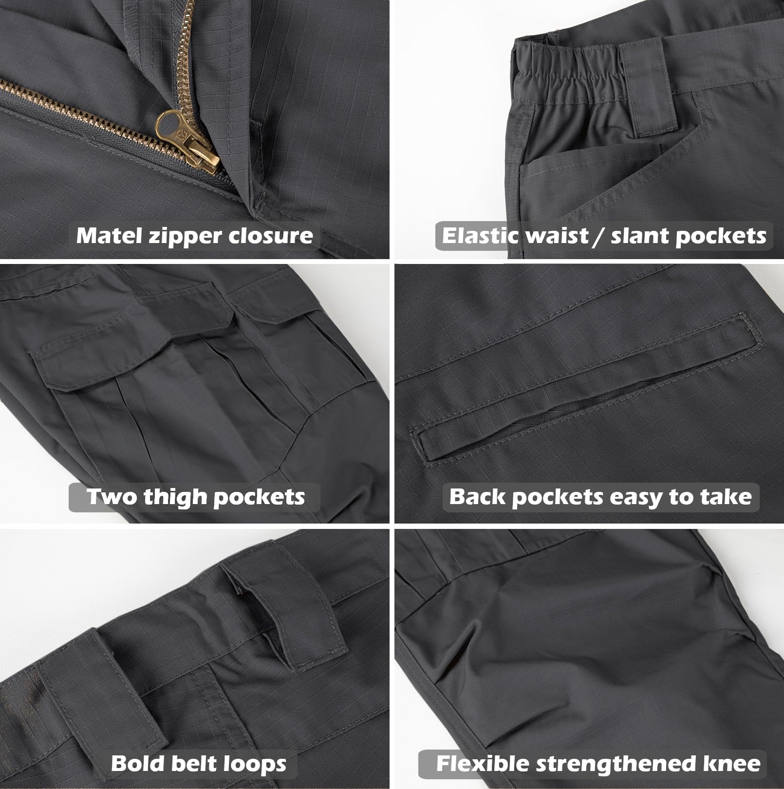 NAVEKULL Men's Outdoor Tactical Pants Rip Stop Lightweight Waterproof Military Combat Cargo Work Hiking Pants Dark Grey