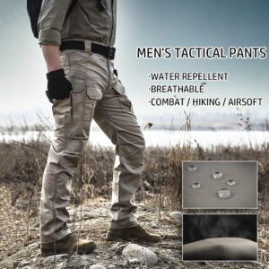 NAVEKULL Men's Outdoor Tactical Pants Rip Stop Lightweight Waterproof Military Combat Cargo Work Hiking Pants Dark Grey