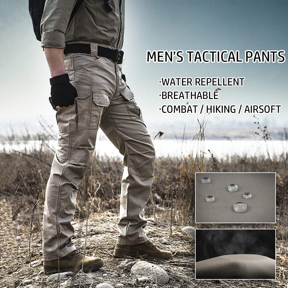 NAVEKULL Men's Outdoor Tactical Pants Rip Stop Lightweight Waterproof Military Combat Cargo Work Hiking Pants Dark Grey