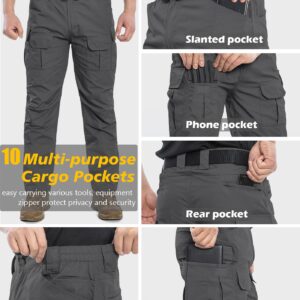 NAVEKULL Men's Outdoor Tactical Pants Rip Stop Lightweight Waterproof Military Combat Cargo Work Hiking Pants Dark Grey