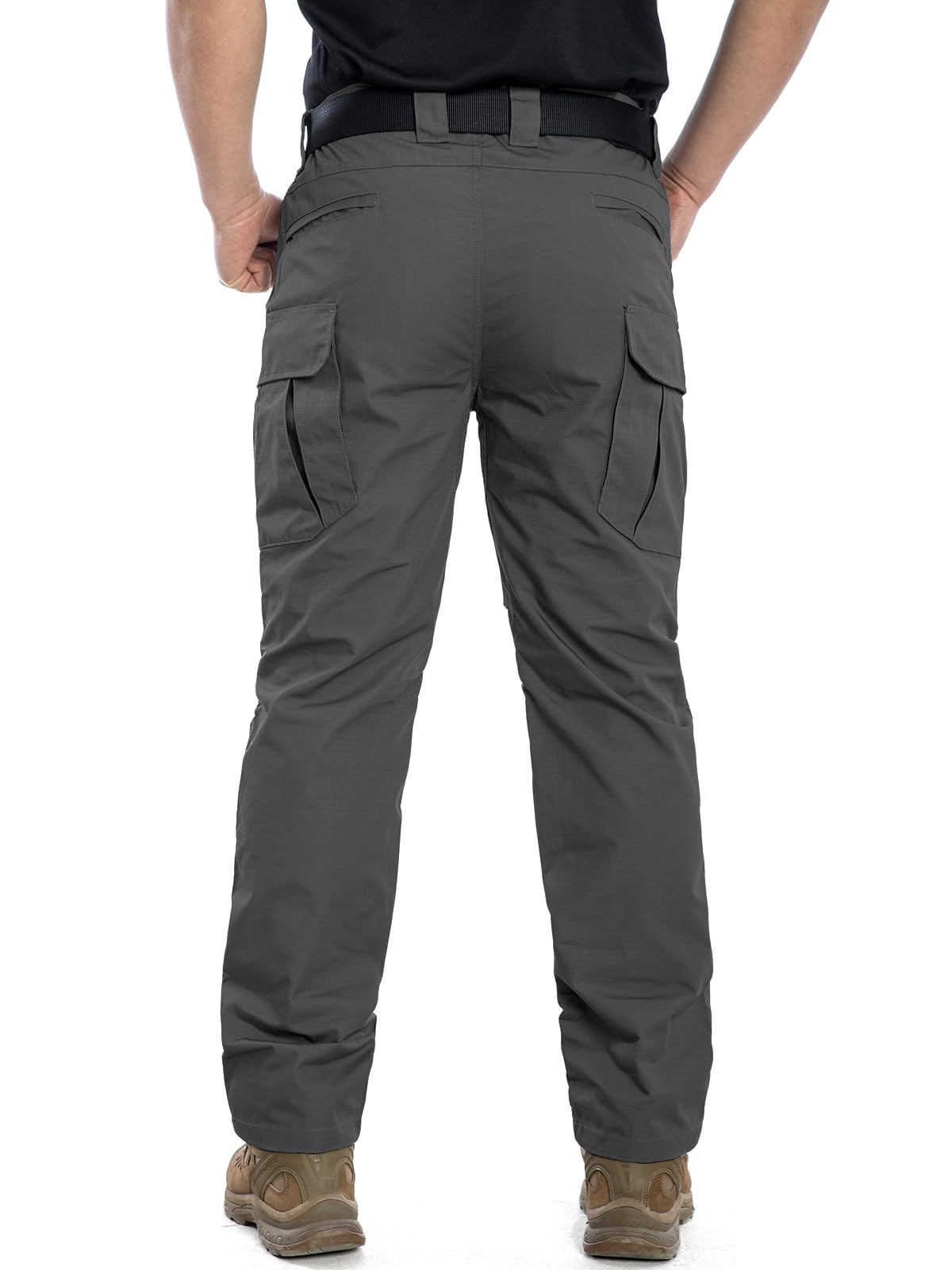 NAVEKULL Men's Outdoor Tactical Pants Rip Stop Lightweight Waterproof Military Combat Cargo Work Hiking Pants Dark Grey